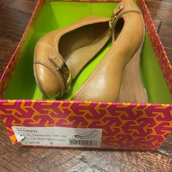 Tory Burch Natalya Mid-Heel Wedge Royal Tan Size 8 VGUC! - Picture 3 of 3